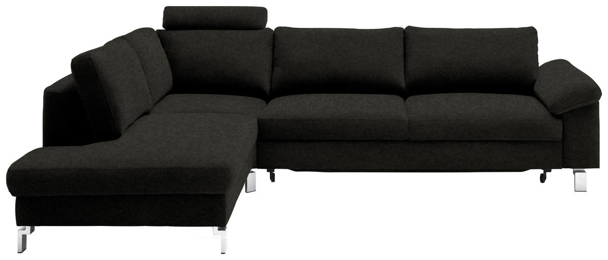 ECKSOFA Echtleder Schwarz  - Chromfarben/Schwarz, Design, Leder/Metall (200/281cm) - Pure Home Lifestyle