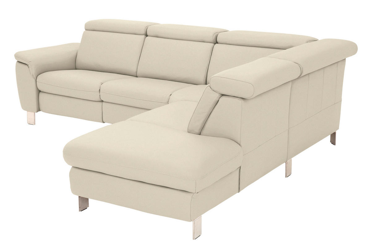 ECKSOFA in Echtleder Creme  271/239 cm  - Creme/Alufarben, Design, Leder/Metall (271/239cm) - Cantus