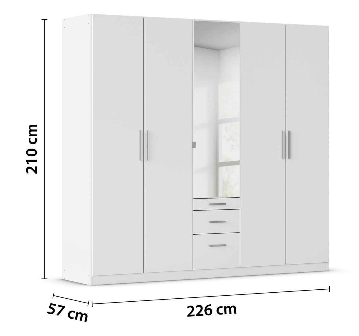 DREHTÜRENSCHRANK 226/210/54 cm,  in Weiß, 5-türig  - Alufarben/Weiß, KONVENTIONELL, Glas/Holzwerkstoff (226/210/54cm) - home24