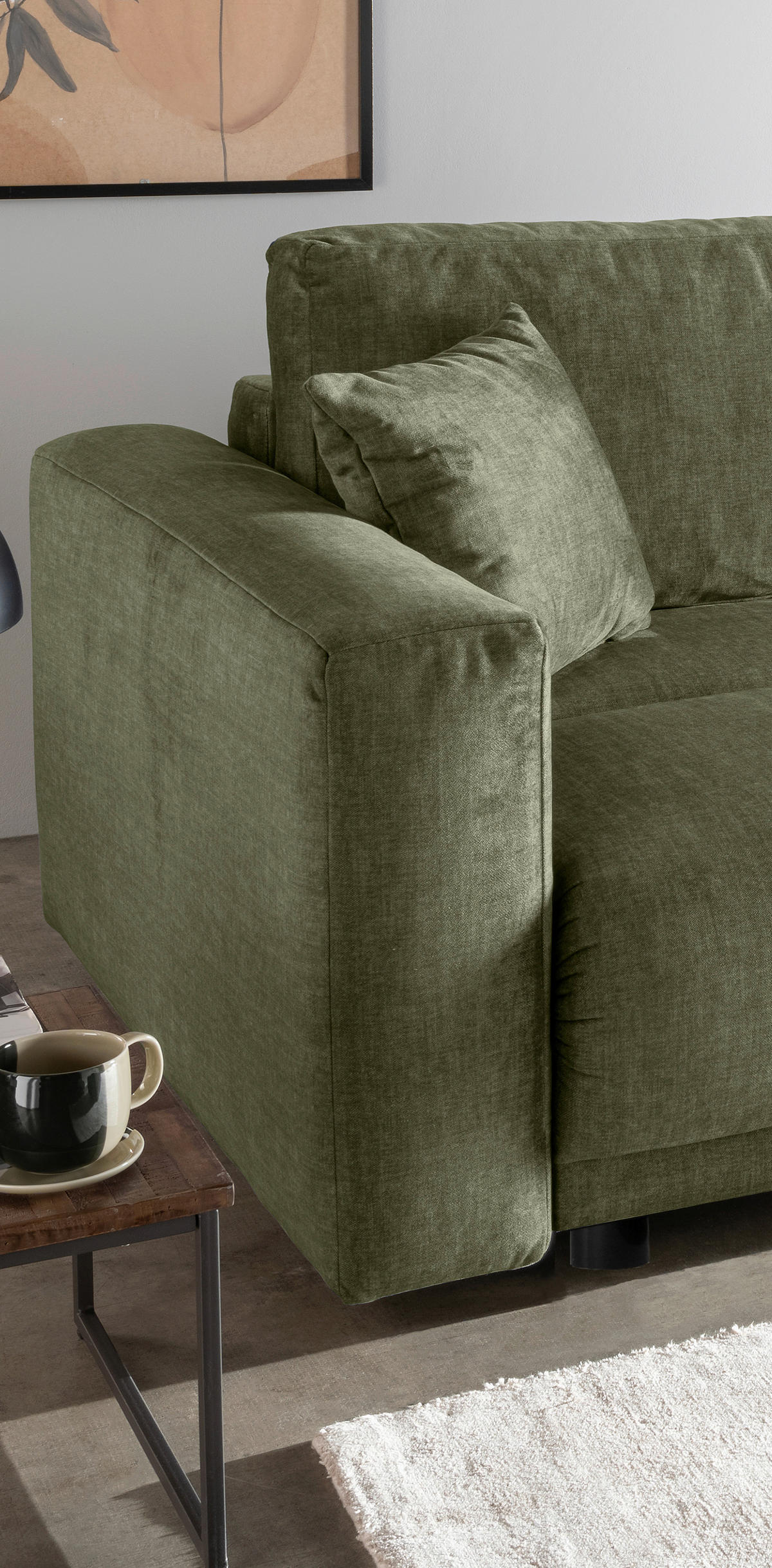 SCHLAFSOFA in Velours Grün  - Schwarz/Grün, MODERN, Kunststoff/Textil (245/86/126cm) - Livetastic