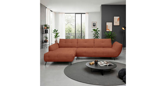 ECKSOFA Rostfarben Chenille Armlehnenkissen, Rücken echt, Sitztiefenverstellung  - Rostfarben/Schwarz, KONVENTIONELL, Textil/Metall (215/313cm) - Hom`in