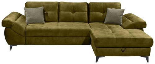 ECKSOFA Olivgrün Mikrovelours  - Silberfarben/Olivgrün, KONVENTIONELL, Kunststoff/Textil (288/170cm) - MID.YOU