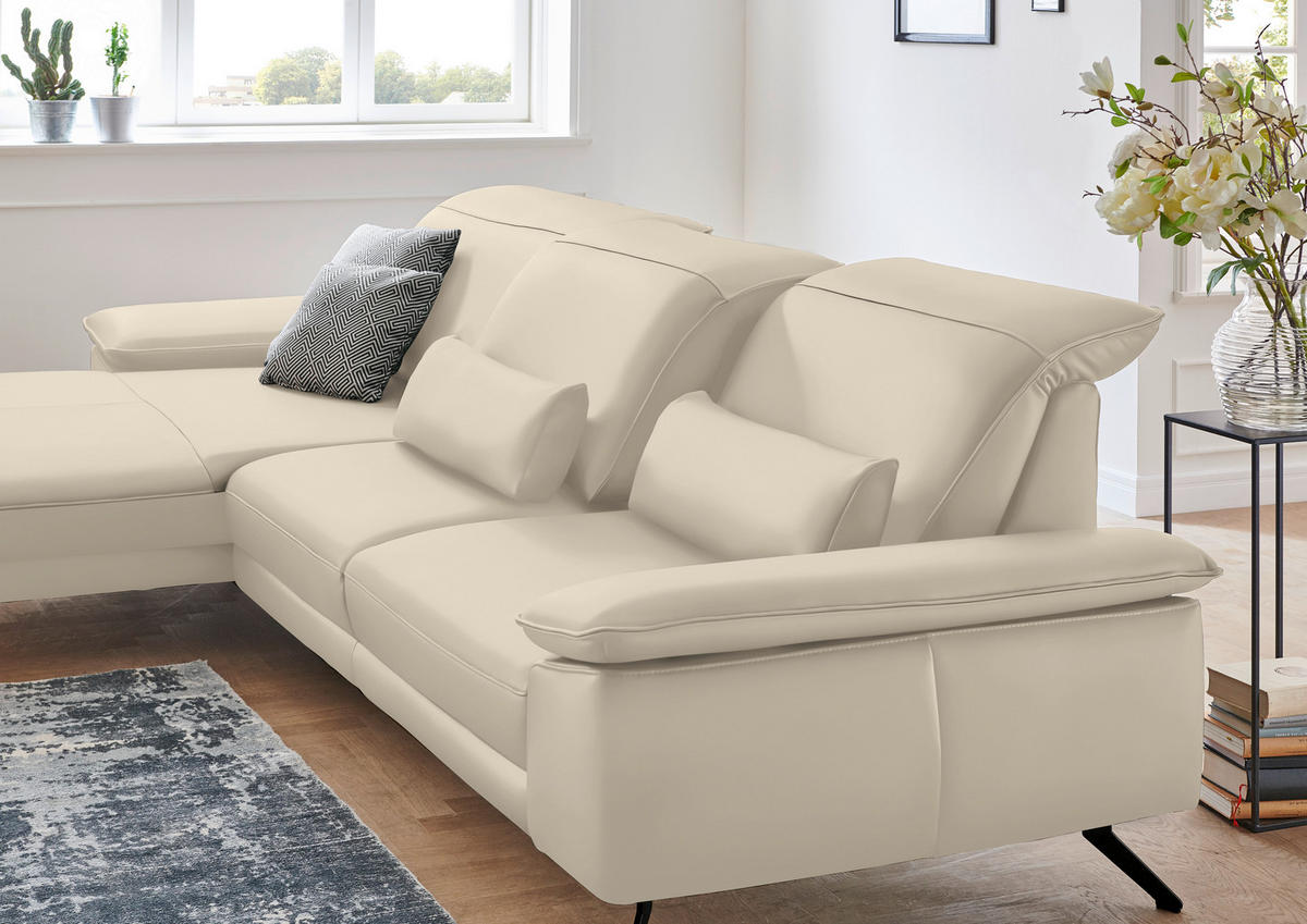 ECKSOFA in Echtleder Creme  193/328 cm  - Creme/Schwarz, Design, Leder/Metall (193/328cm) - Dieter Knoll