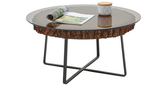 COUCHTISCH Kerneiche vollmassiv Parsolglas 80/80/40 cm rund Anthrazit, Eichefarben - Eichefarben/Anthrazit, Design, Glas/Holz (80/80/40cm) - Valnatura