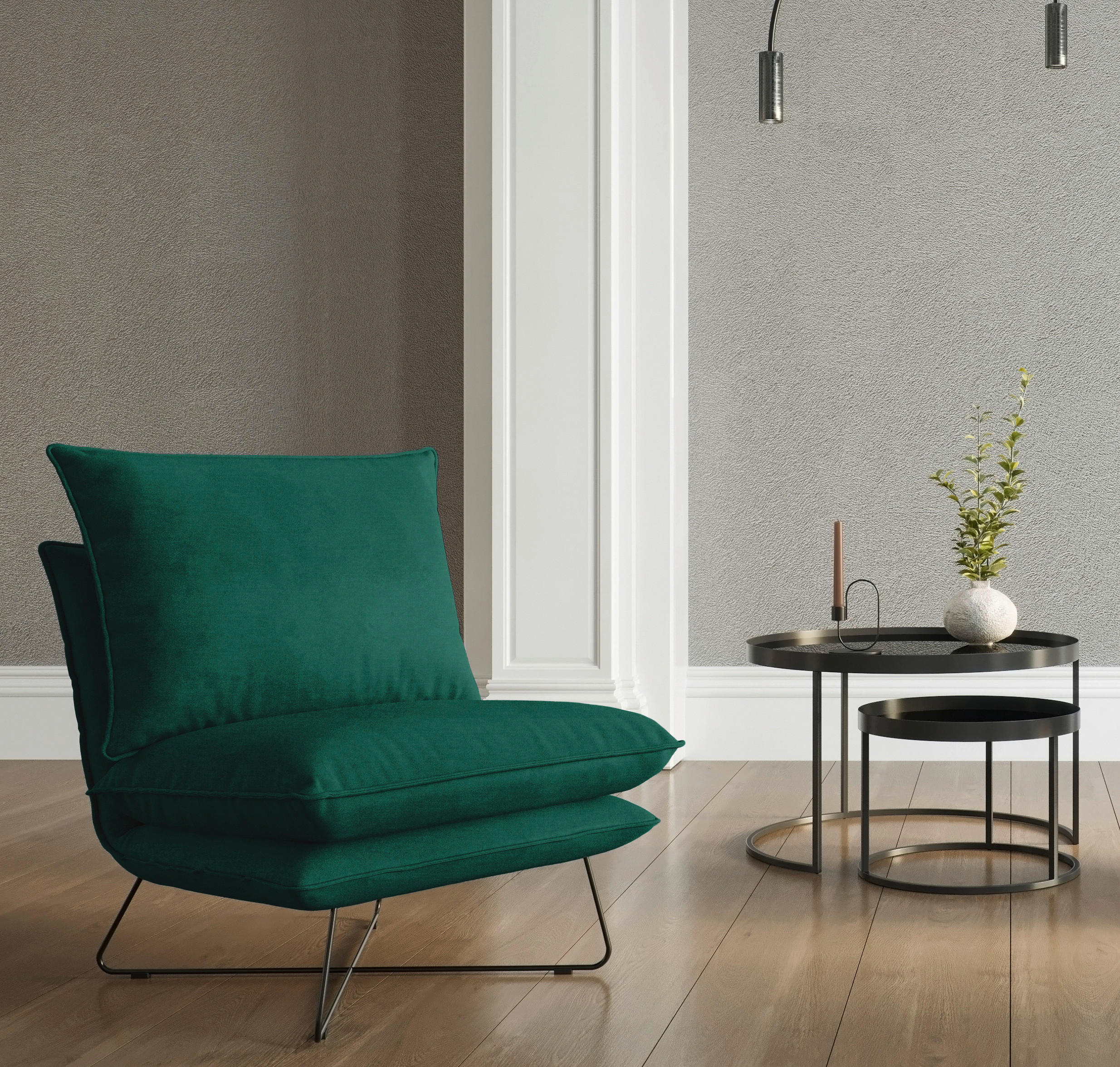 FÅTÖLJ i textil grön  - grön/svart, Design, metall/textil (72/84/90cm) - Livetastic