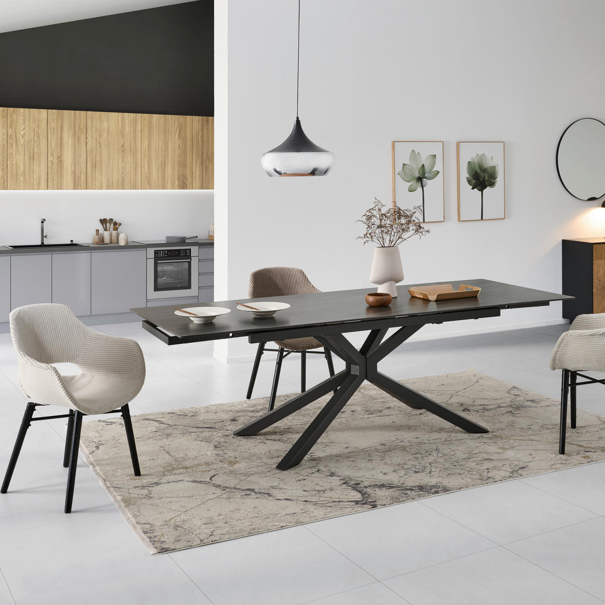 RAZTEGLJIVA MIZA, temno siva  - temno siva/siva, Konvencionalno, kovina/keramika (160-240/75/90cm) - MID.YOU