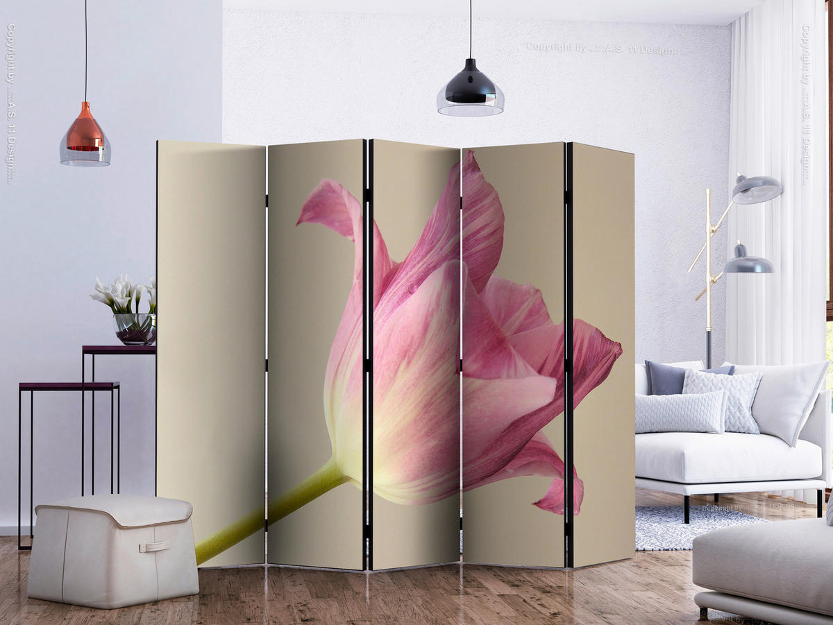 PARAVENT mit 5  Flügel - Pink/Beige, Basics, Holz/Textil (225/172/3cm) - artgeist