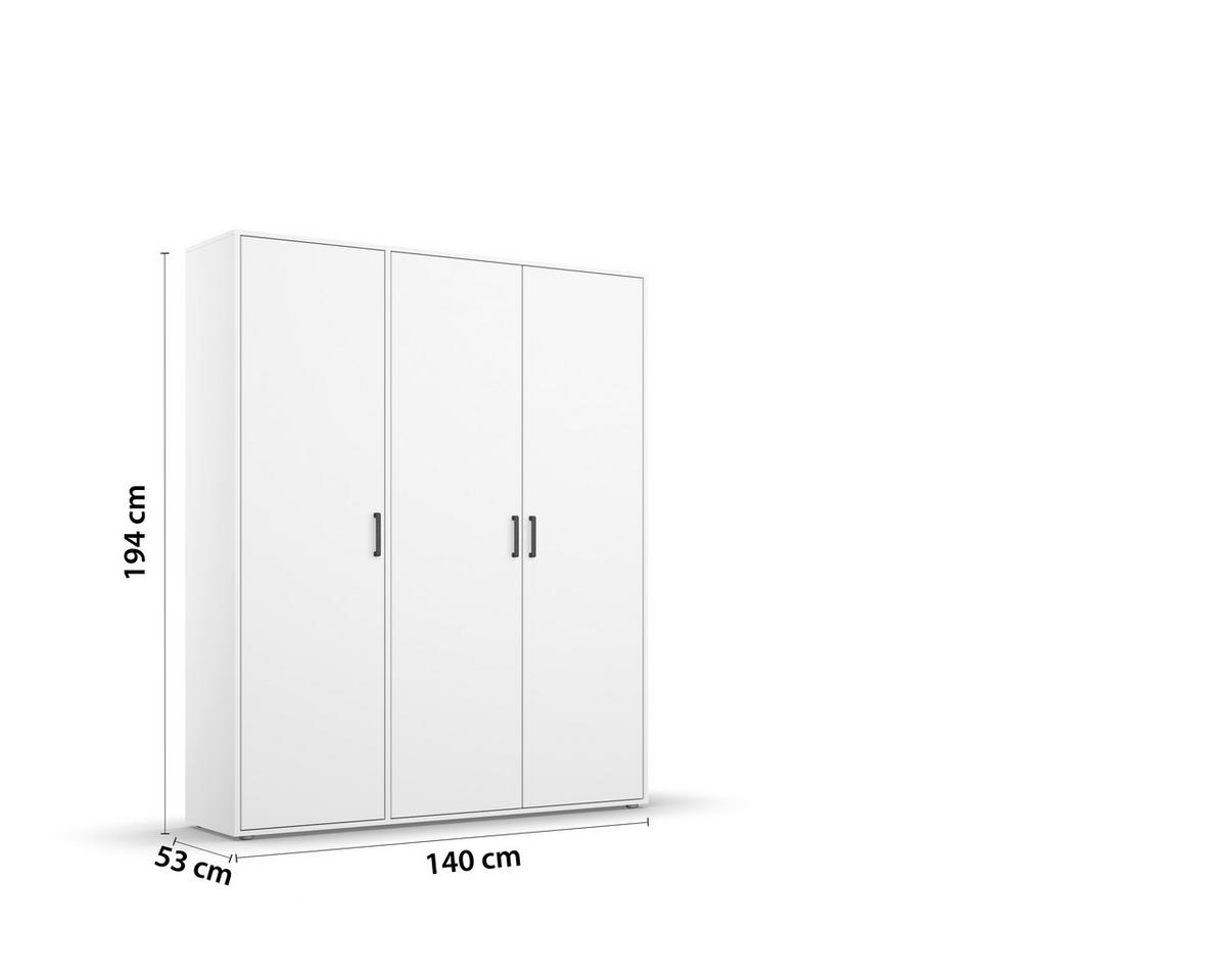 DREHTÜRENSCHRANK 140/194/53 cm 3-türig Weiß  - Weiß, MODERN, Holzwerkstoff/Kunststoff (140/194/53cm) - Rauch Möbel