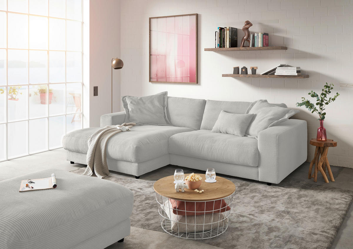 ECKSOFA in Cord Greige  190/270 cm  - Greige/Schwarz, Design, Kunststoff/Textil (190/270cm) - Lomoco