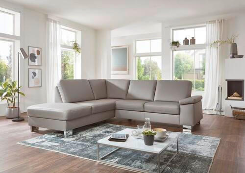 ECKSOFA Hellgrau Echtleder  - Beige/Hellgrau, Design, Leder/Metall (235/248cm) - Beldomo Premium