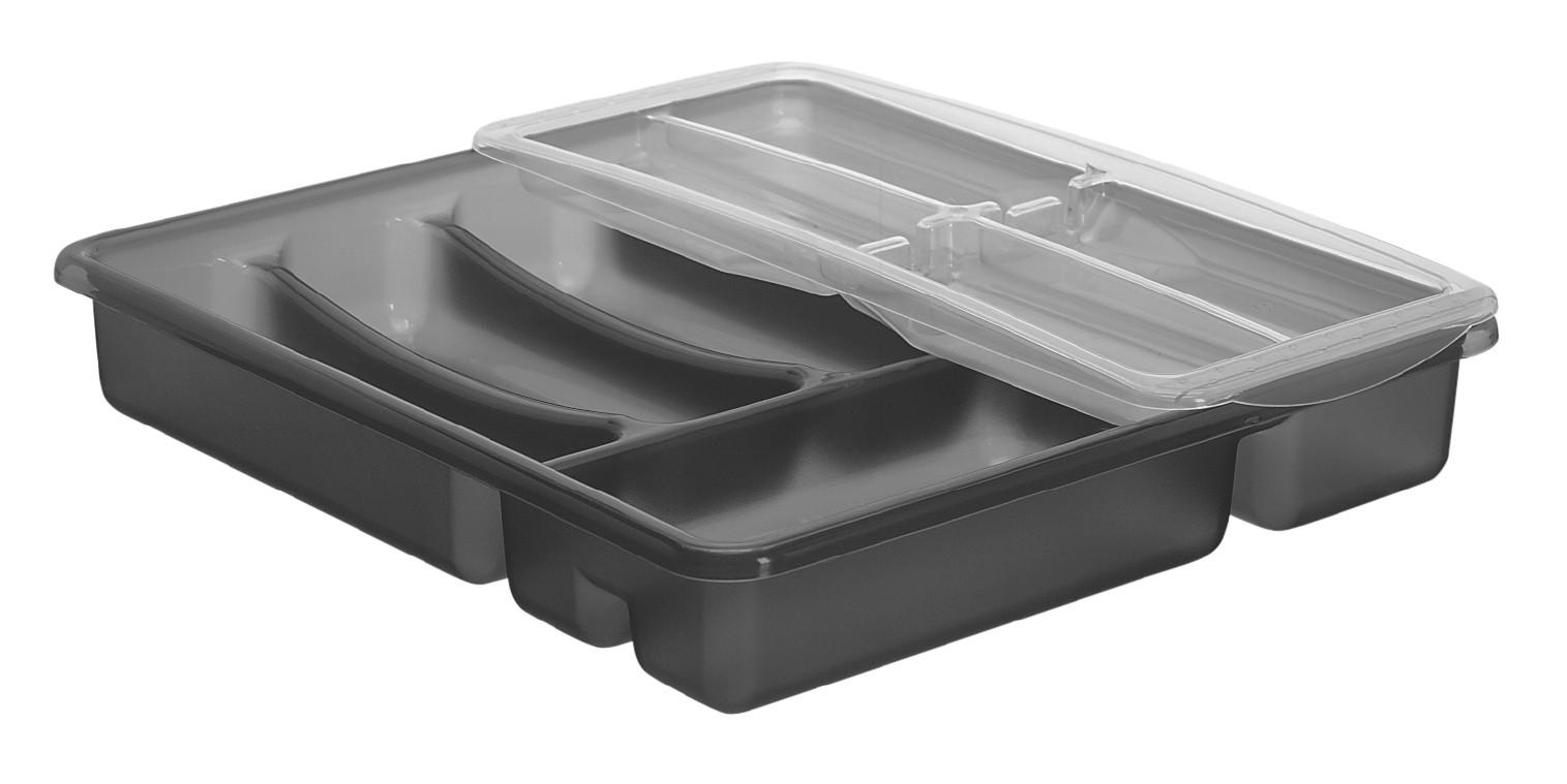 ULOŽAK ZA PRIBOR ZA JELO  - tamno siva/prozirno, Konvencionalno, plastika (39/32/7cm) - Rotho