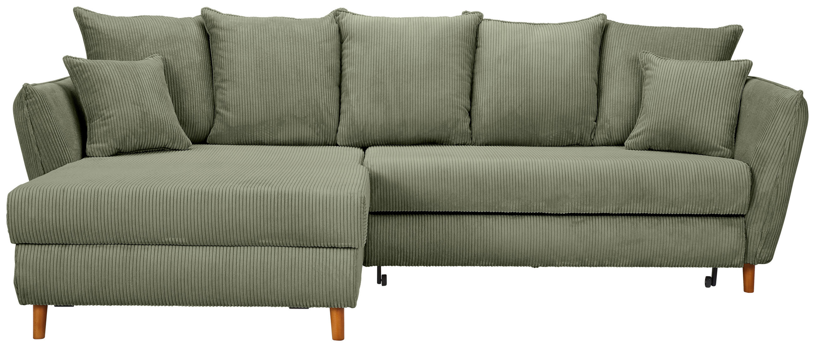 Ágyazható sarokkanapé textil zsályazöld  - tölgyfa színű/zsályazöld, Konventionell, textil/fa (162/284cm) - Carryhome