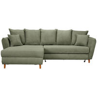 ECKSOFA 162/284 cm  in Cord Salbeigrün Zierkissen, Rückenkissen, Bettkasten, Schlaffunktion  162/284 cm  - Eichefarben/Salbeigrün, KONVENTIONELL, Holz/Textil (162/284cm) - Carryhome