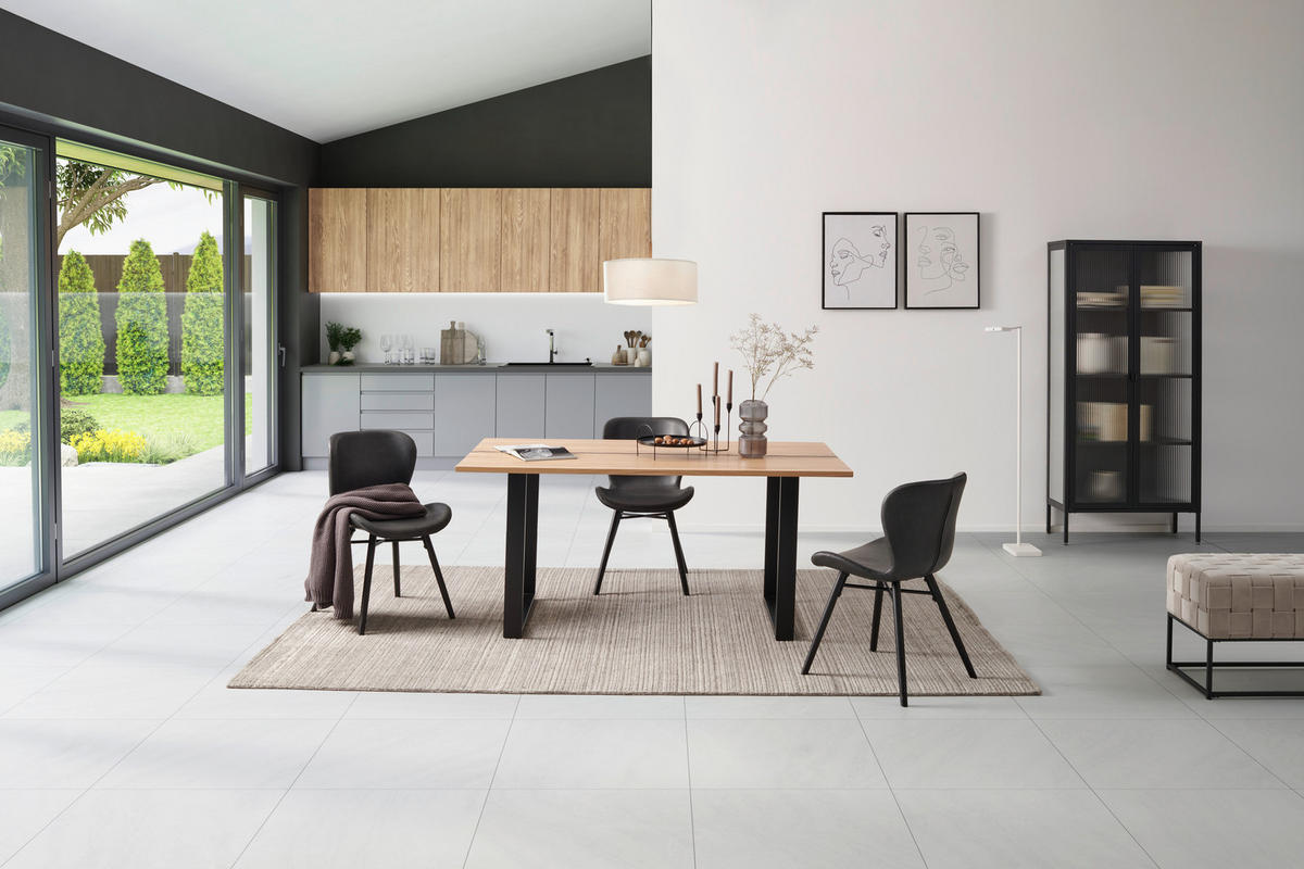 ESSTISCH in Holz, Metall   - Schwarz/Naturfarben, Design, Holz/Metall (140/76/80cm) - MID.YOU