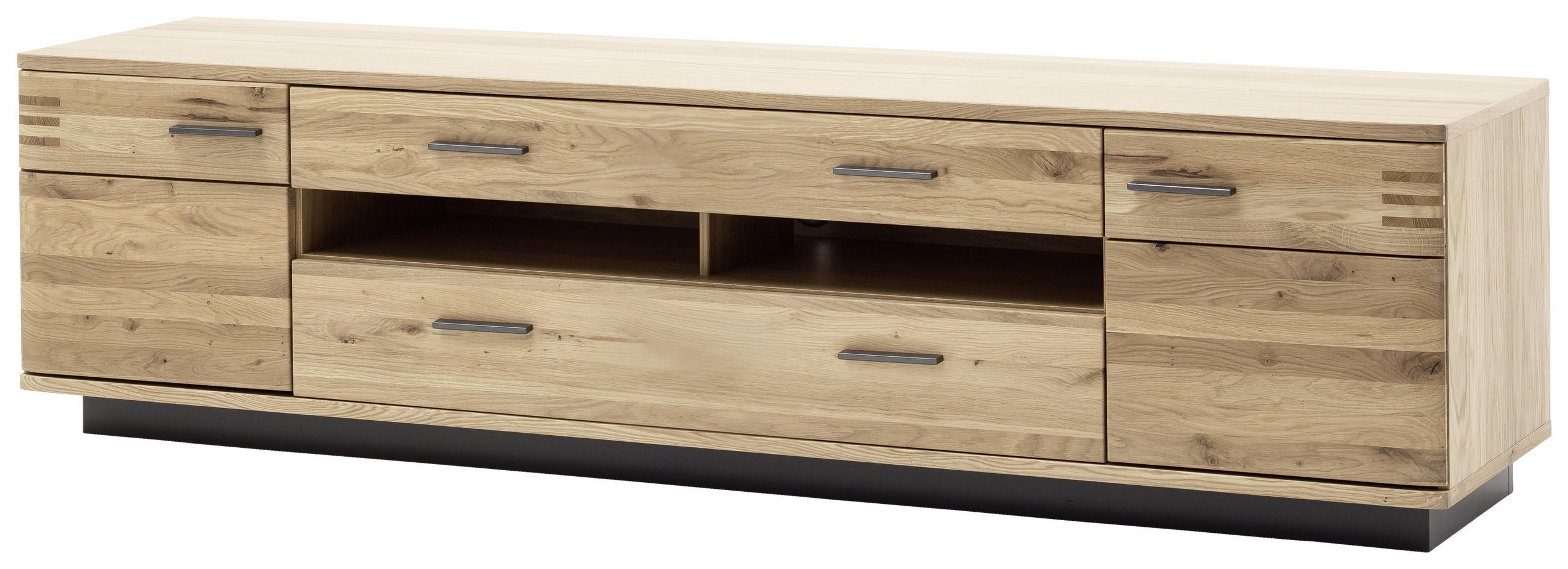 TV-ELEMENT Balkeneiche furniert, massiv Eichefarben - Eichefarben/Schwarz, Design, Holz/Holzwerkstoff (210/56/50cm) - Livetastic