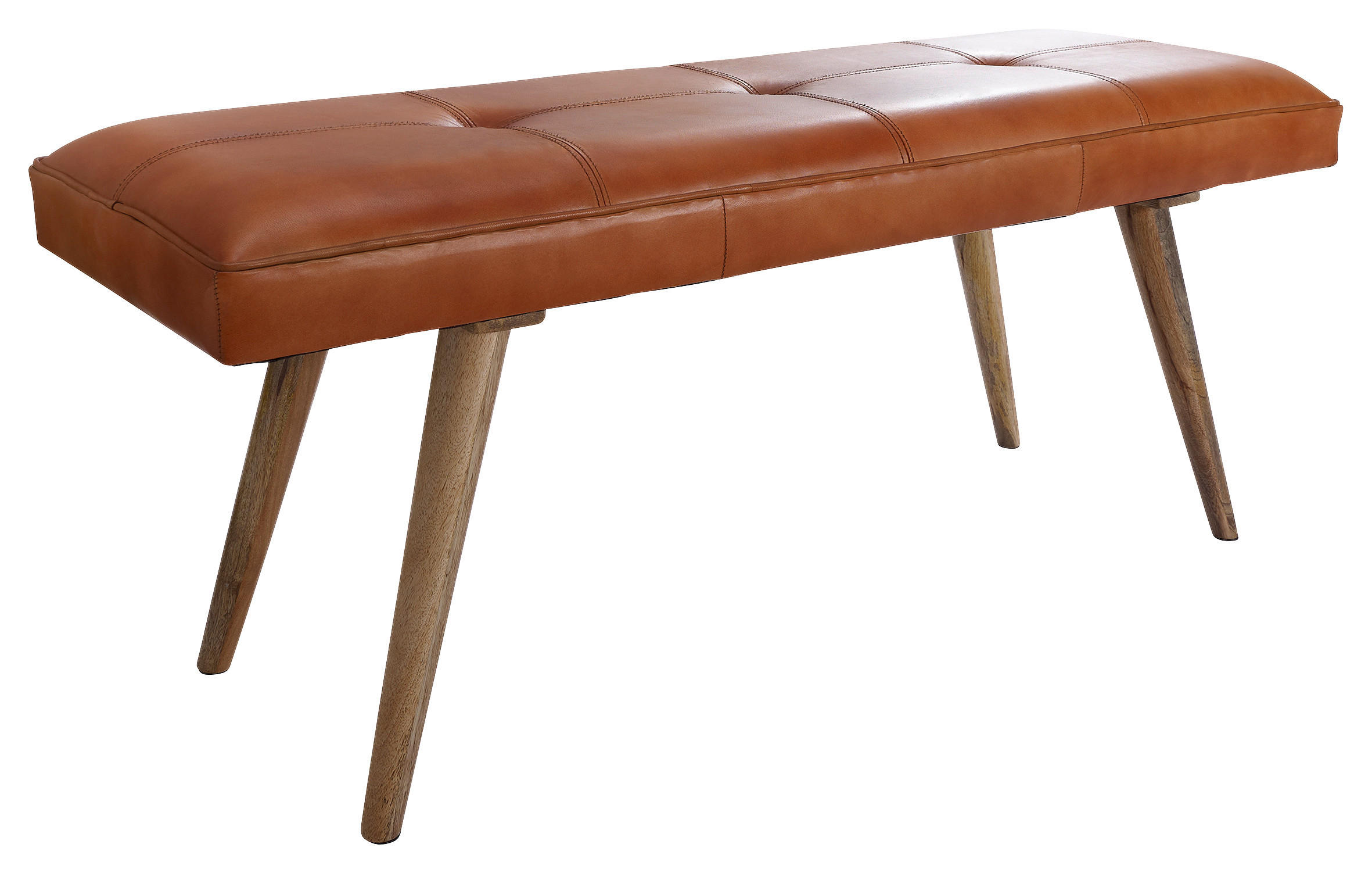 HOCKERBANK 117/51/38 cm Echtleder Braun Holz  - Braun, Natur, Leder/Holz (117/51/38cm) - MID.YOU
