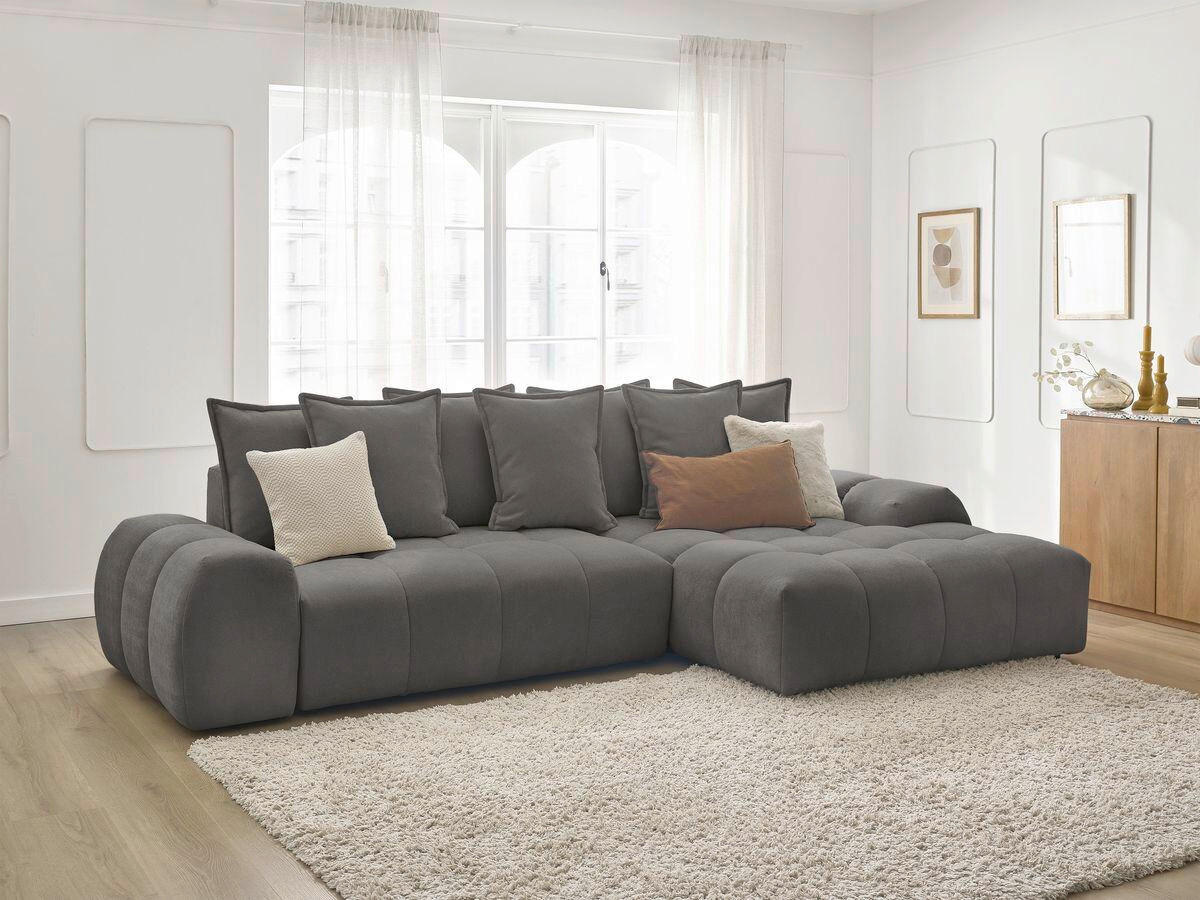ECKSCHLAFSOFA EVEREST  mit Rücken echt, Armteil links, Armteil rechts Struktur Dunkelgrau  - Dunkelgrau/Schwarz, MODERN, Kunststoff/Textil (318/180cm) - Livetastic