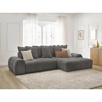 ECKSCHLAFSOFA EVEREST  mit Rücken echt, Armteil links, Armteil rechts Struktur Dunkelgrau  - Dunkelgrau/Schwarz, MODERN, Kunststoff/Textil (318/180cm) - Livetastic