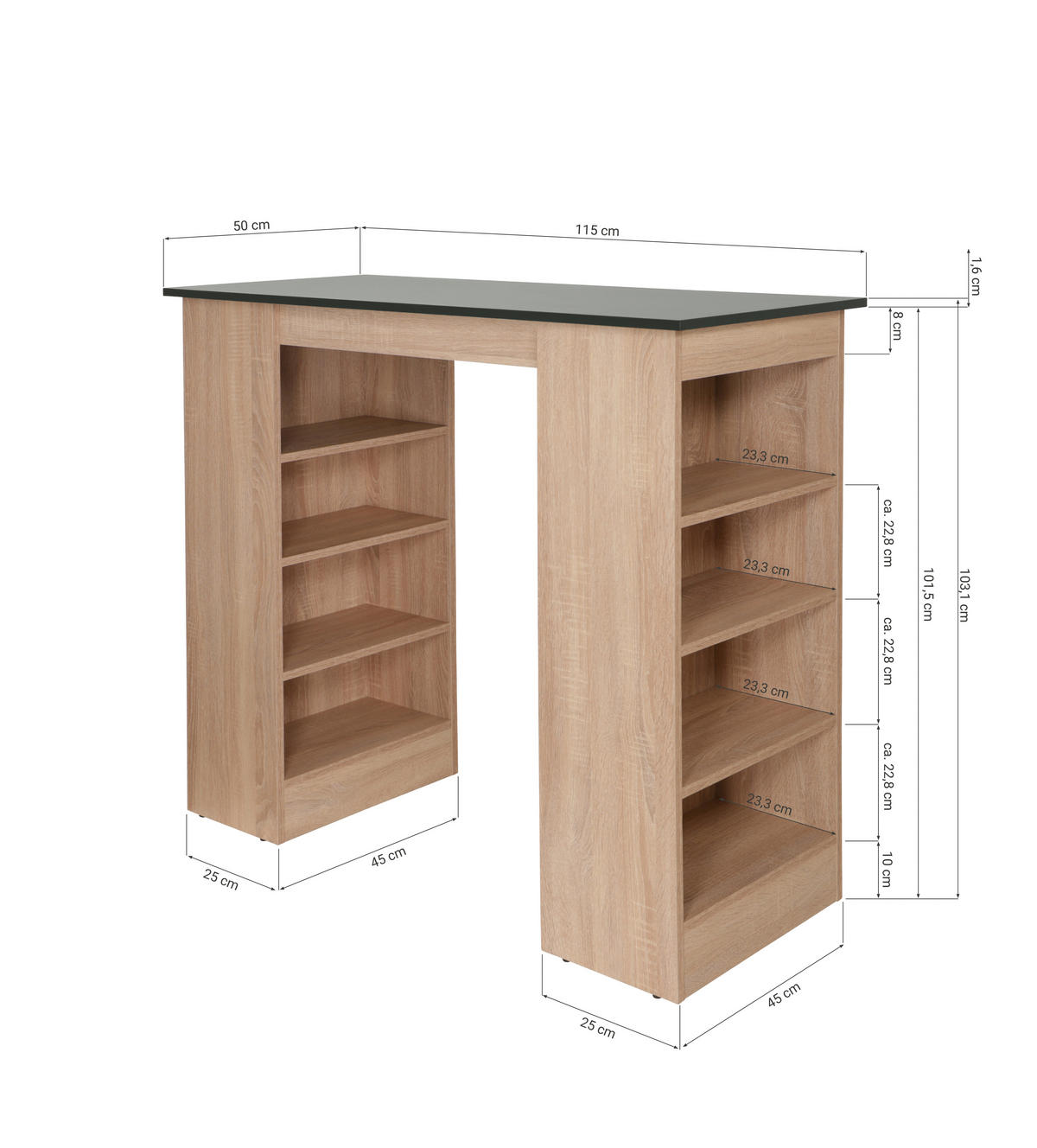 BARBORD i trämaterial  103/50/115 cm  - vit/ekfärgad, Design, trämaterial (103/50/115cm) - Respekta