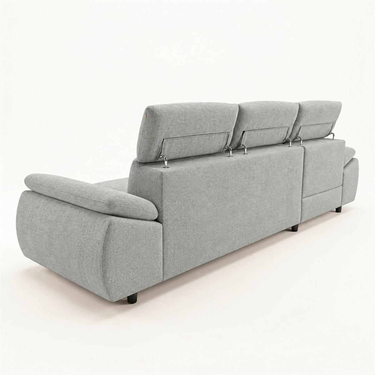 ECKSOFA TAOS Hellgrau Struktur Bettkasten, Rücken echt, Kopfteilverstellung, Stauraum  - Hellgrau/Schwarz, Basics, Holz/Textil (281/166cm) - MID.YOU