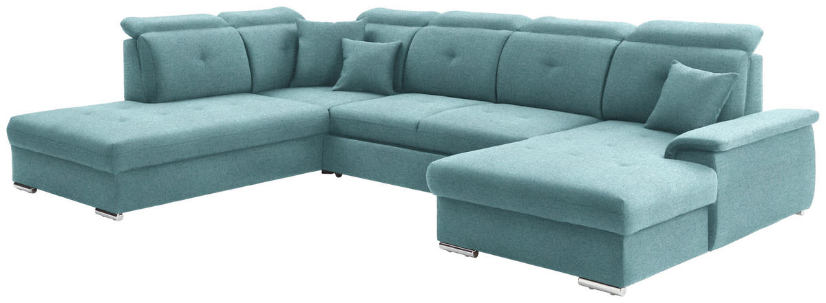 WOHNLANDSCHAFT in Flachgewebe Türkis  - Türkis/Silberfarben, Design, Kunststoff/Textil (263/365/187cm) - Cantus