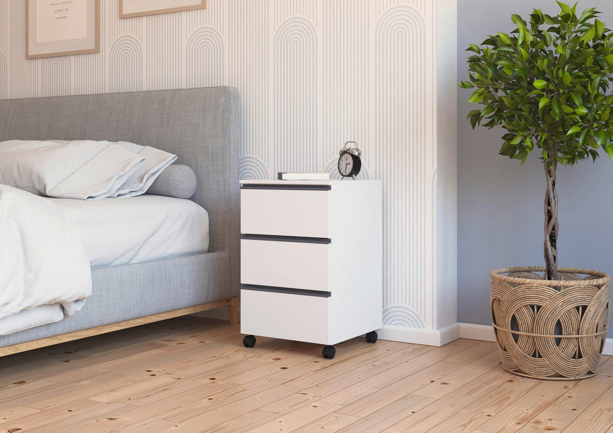 PREDALNIK NA KOLESCIH  bela  - siva/bela, Trend, umetna masa/leseni material (40/65/42cm) - Xora