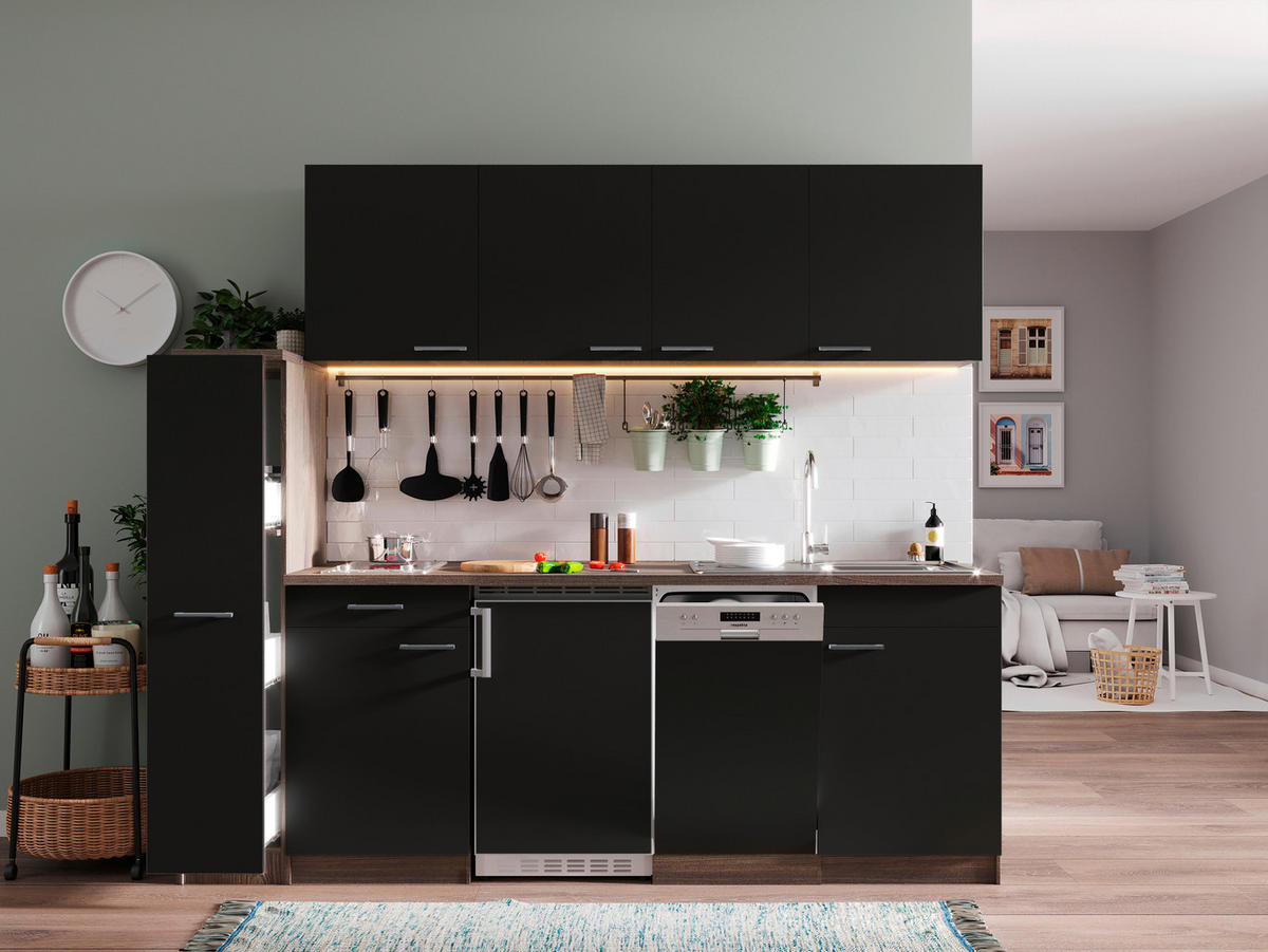 MODULKÖK 225 cm   i svart  - aluminiumfärg/svart, Basics, trämaterial/plast (225cm) - Respekta