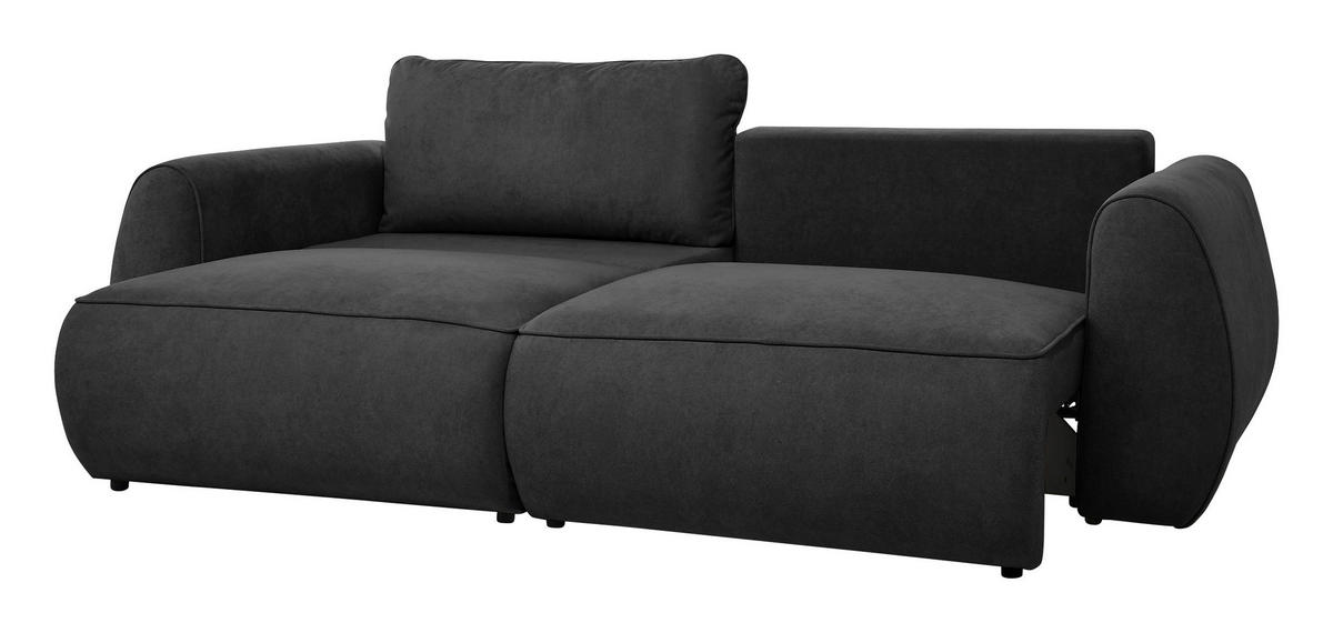 SCHLAFSOFA Chenille Graphitfarben  inkl. Zierkissen, Rückenkissen, Bettkasten, Schlaffunktion, Rücken echt, Liegefläche im Originalstoff  - Schwarz/Graphitfarben, KONVENTIONELL, Kunststoff/Textil (257/96/110cm) - Milino
