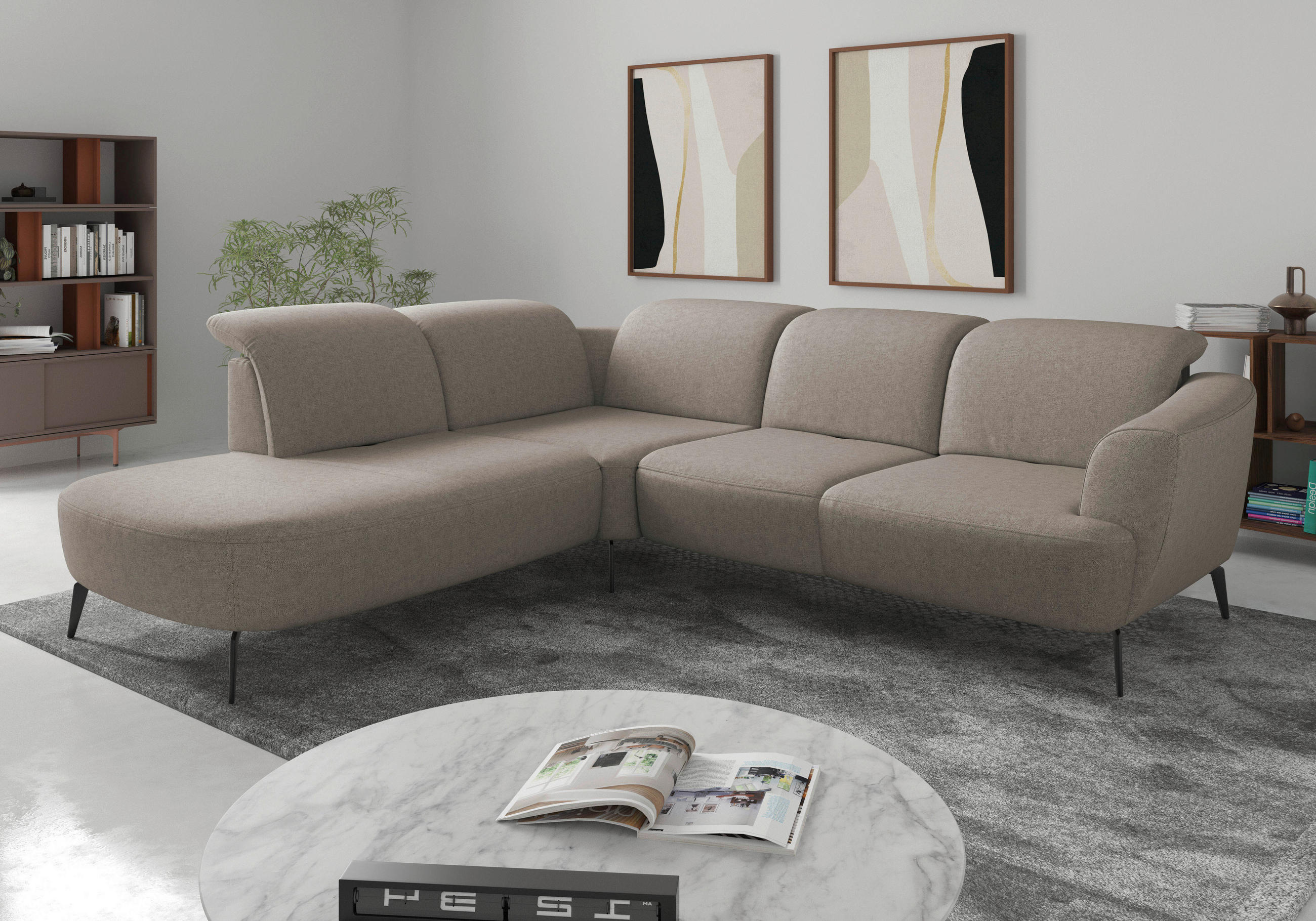 ECKSOFA in Flachgewebe Taupe 267/300 cm - Taupe/Schwarz, KONVENTIONELL, Textil/Metall (267/300cm) - Sit & More