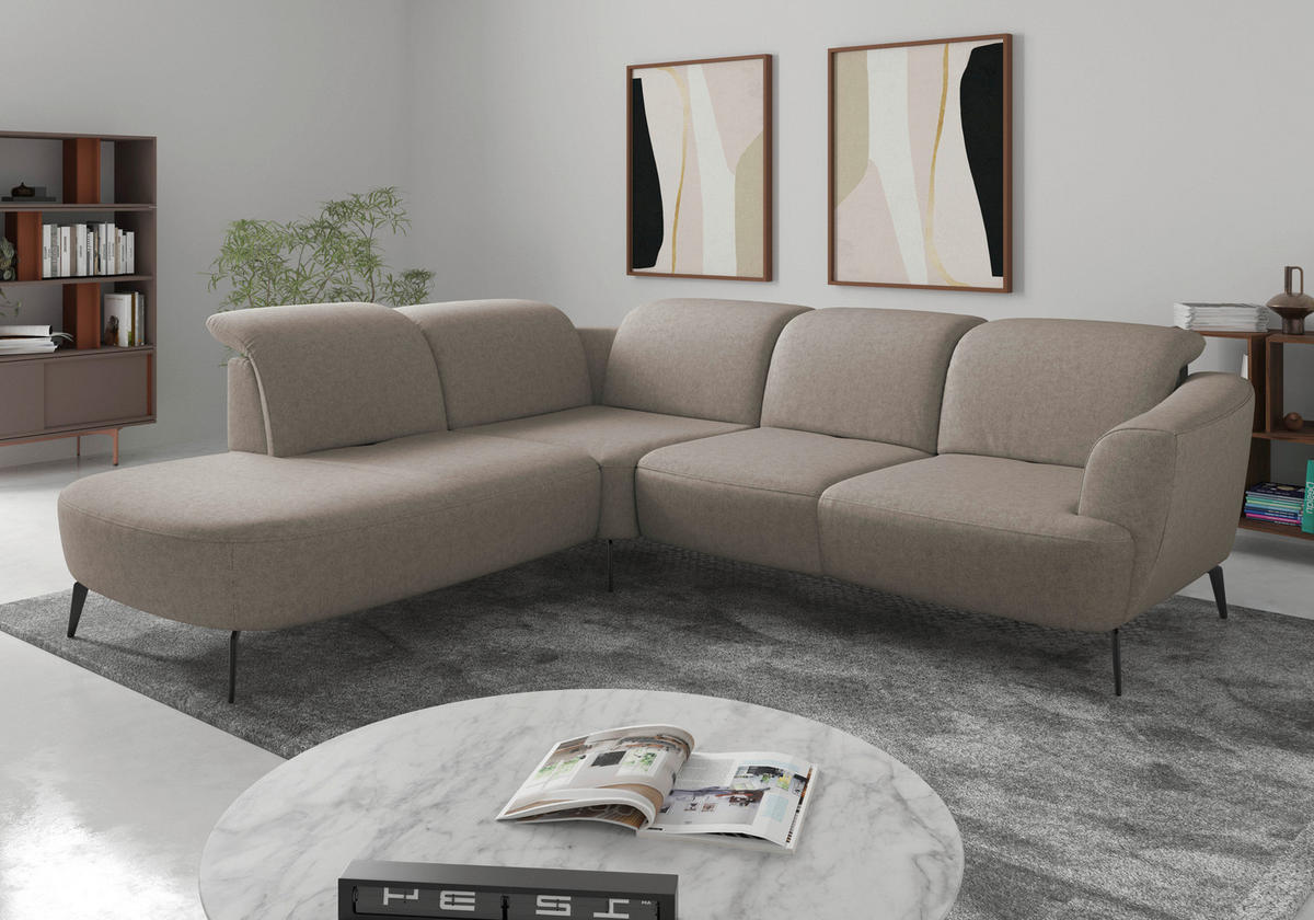 ECKSOFA in Flachgewebe Taupe  267/300 cm  - Taupe/Schwarz, KONVENTIONELL, Textil/Metall (267/300cm) - Sit & More