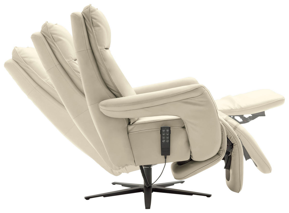 RELAXSESSEL in Leder Creme, Naturfarben  - Creme/Schwarz, Design, Leder/Metall (83/116/87cm) - Valdera