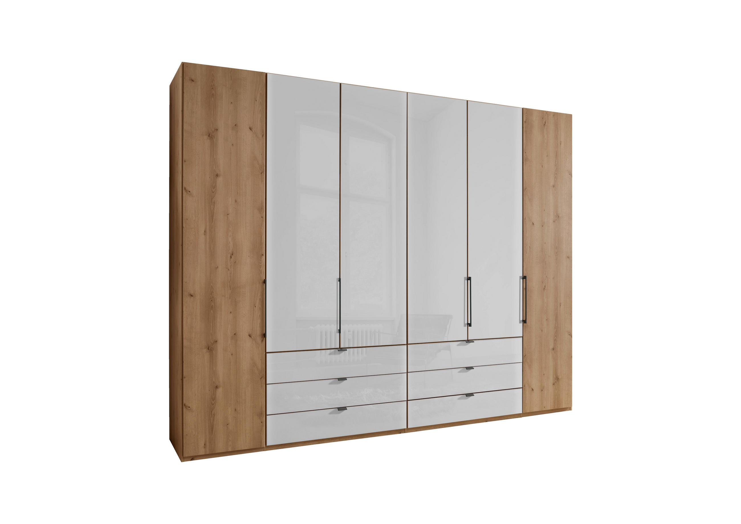 FALTTÜRENSCHRANK  in Weiß, Eiche Bianco  - Schieferfarben/Eiche Bianco, KONVENTIONELL, Glas/Holzwerkstoff (300/216/58cm) - Dieter Knoll