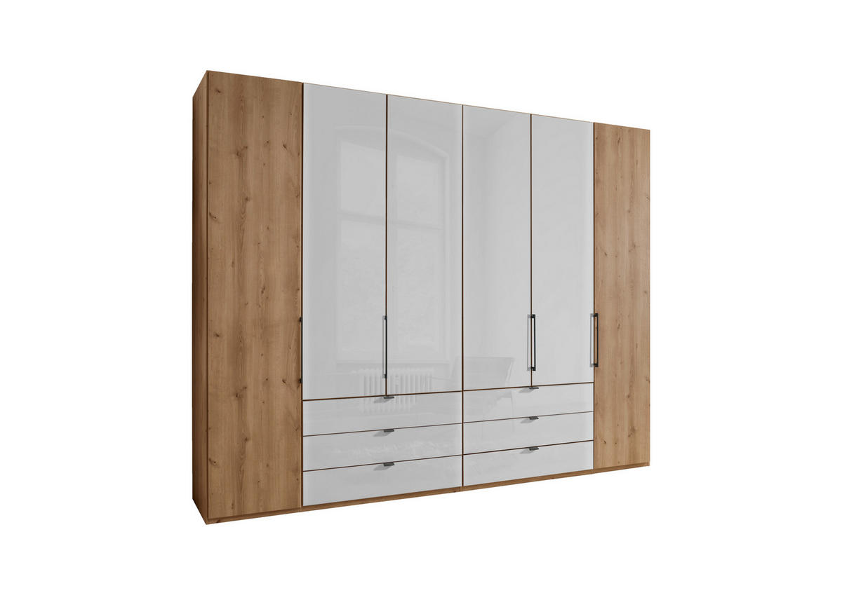 FALTTÜRENSCHRANK Weiss, Eiche Bianco  - Schieferfarben/Weiss, Konventionell, Glas/Holzwerkstoff (300/216/58cm) - Dieter Knoll