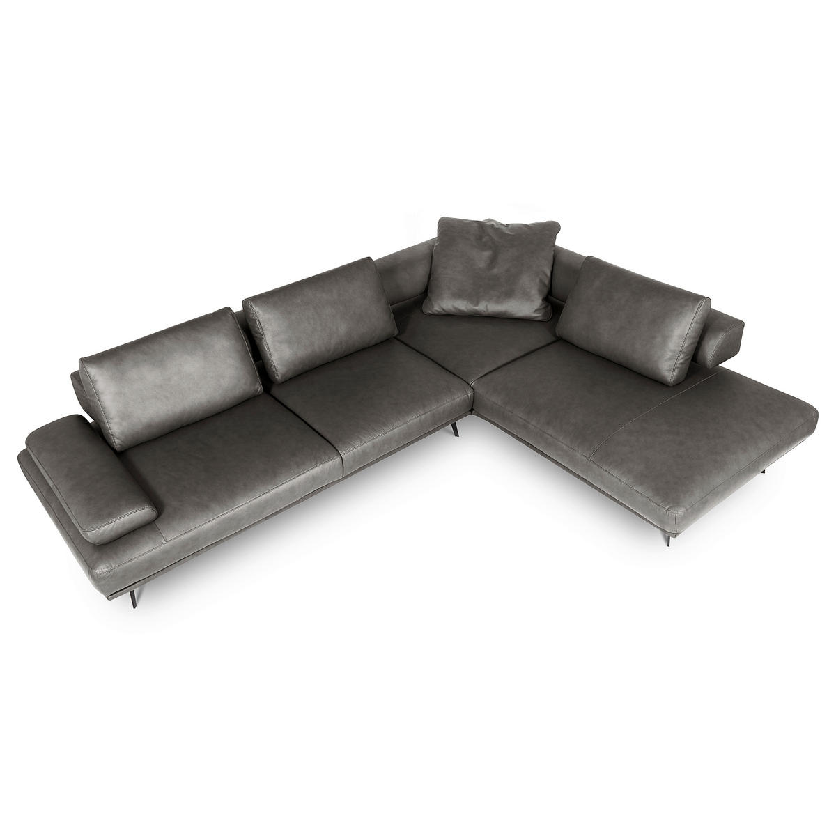 ECKSOFA  in Echtleder Anthrazit  306/237 cm  - Anthrazit/Schwarz, Design, Leder/Metall (306/237cm) - Livetastic