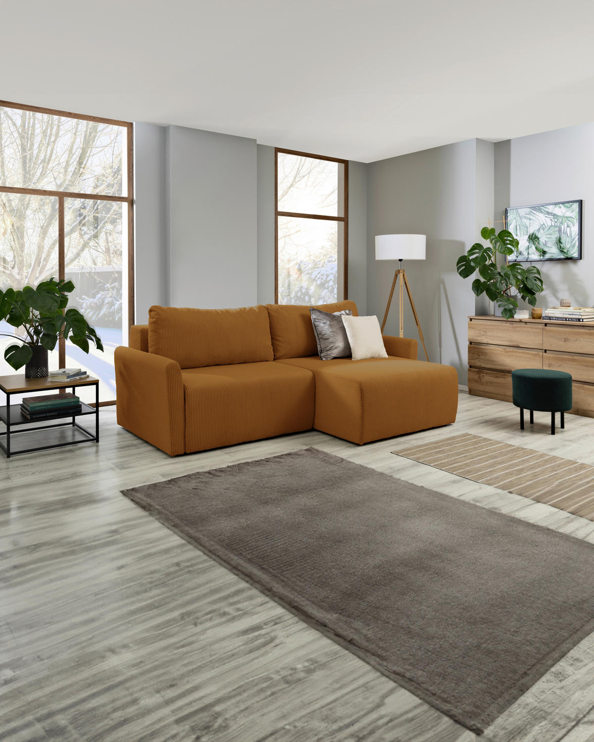 ECKSOFA Cord Gelb  - Gelb/Schwarz, Konventionell, Kunststoff/Textil (228/146cm) - MID.YOU