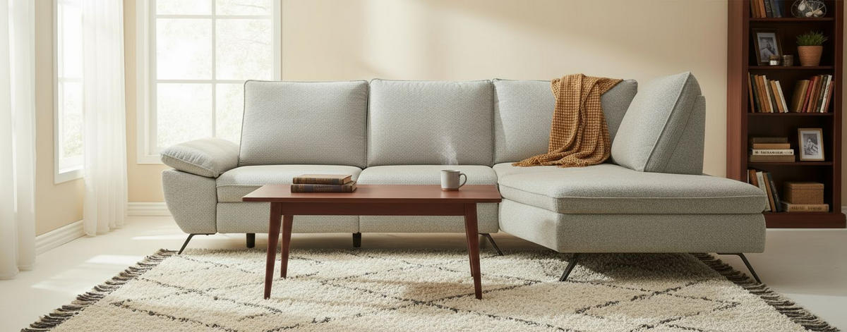 ECKSOFA Beige Webstoff  - Beige/Schwarz, MODERN, Textil/Metall (290/161cm) - Livetastic