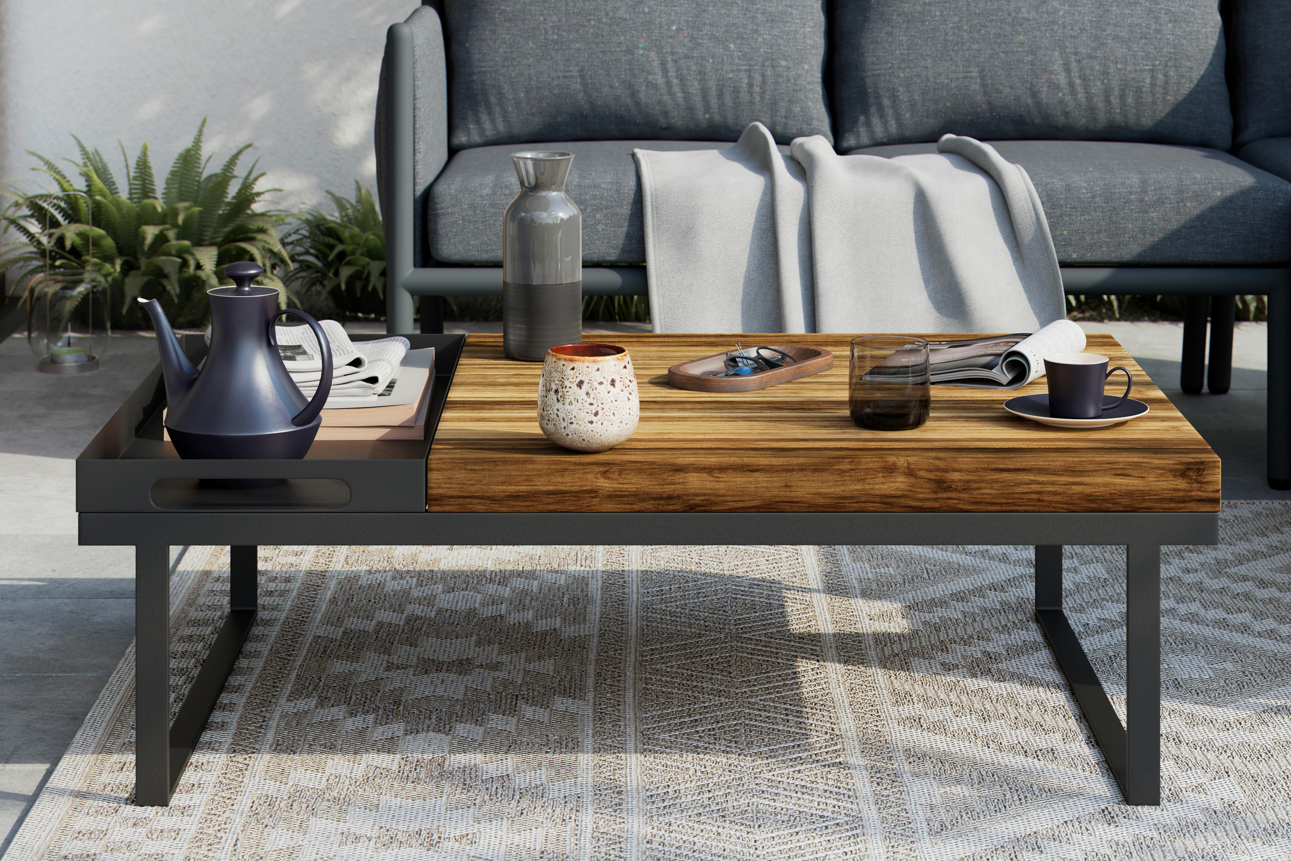 LOUNGETISCH   - Schwarz/Akaziefarben, Modern, Holz/Metall (105/32/70cm) - Ambia Garden