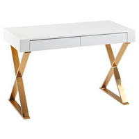 PÍSACÍ STÔL, biela, 118/57/76 cm - biela/zlatá, Modern, kov/kompozitné drevo (118/57/76cm) - MID.YOU