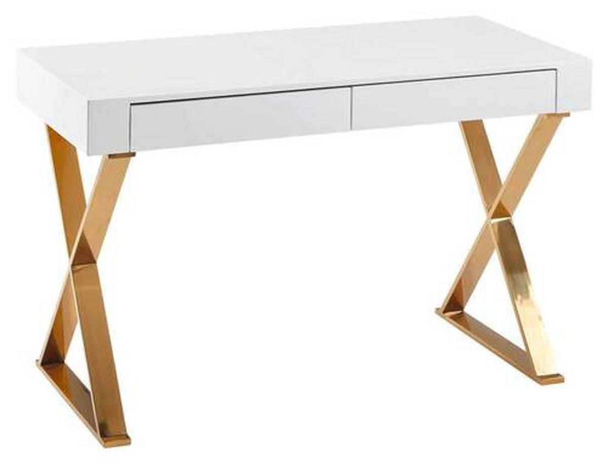 PÍSACÍ STÔL, biela, 118/57/76 cm - biela/zlatá, Modern, kov/kompozitné drevo (118/57/76cm) - MID.YOU
