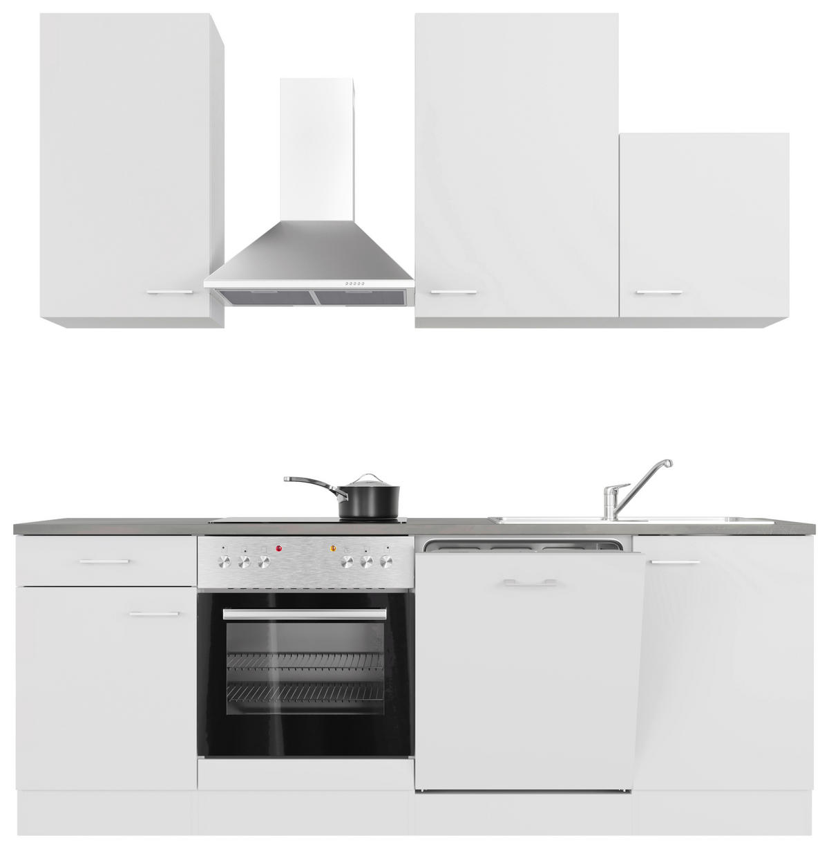 KÜCHENBLOCK 220 cm   in Weiß  - Graubraun/Alufarben, MODERN, Holzwerkstoff/Kunststoff (220cm) - FlexWell