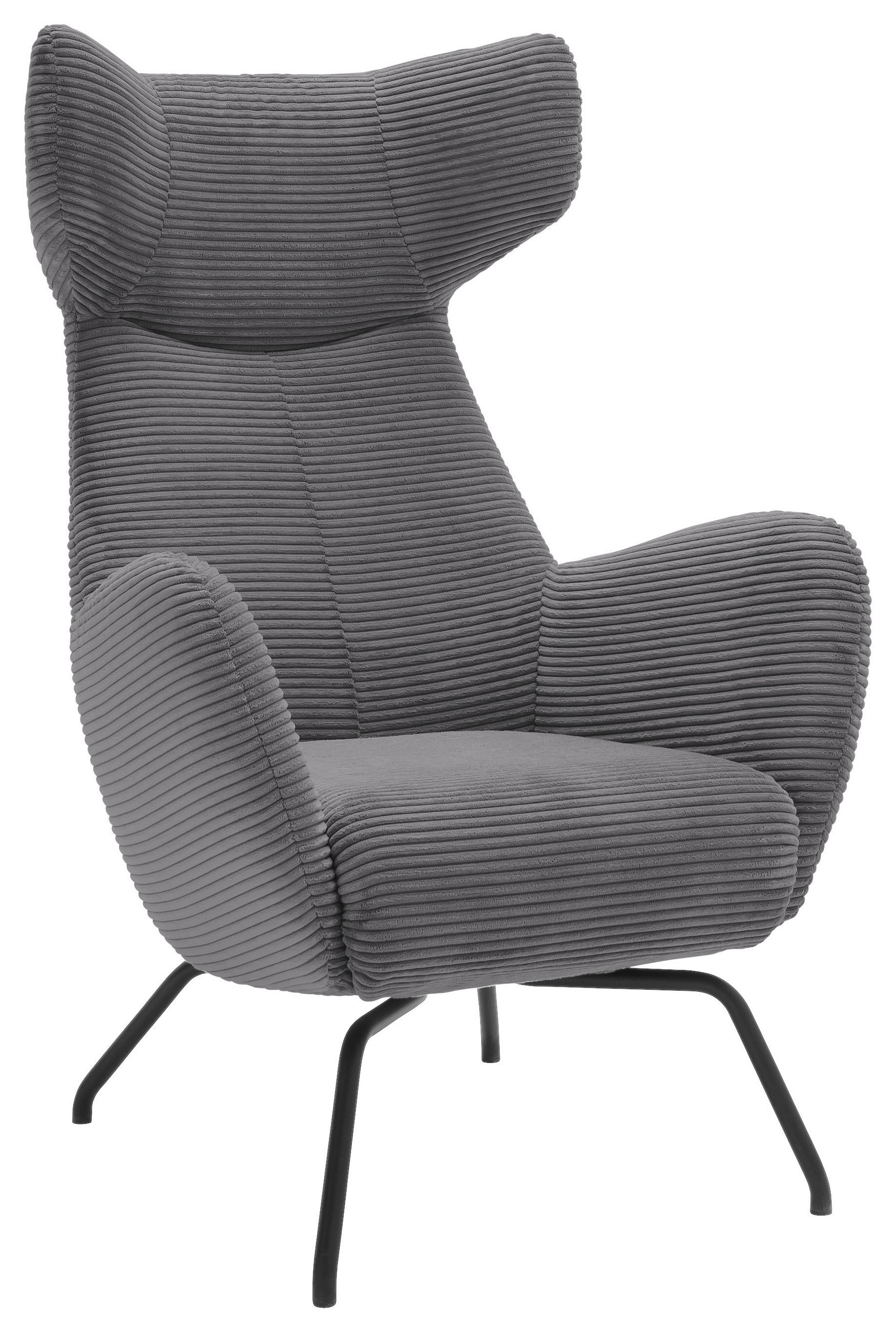 OHRENSESSEL Cord Dunkelgrau    - Dunkelgrau/Schwarz, Design, Textil/Metall (79/117/82cm) - Pure Home Lifestyle