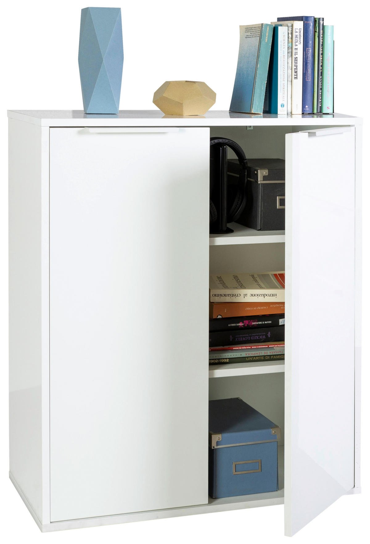 KOMODA, bela, visoki sijaj  - črna/bela, Design, kovina/leseni material (72/87/35,3cm) - Carryhome