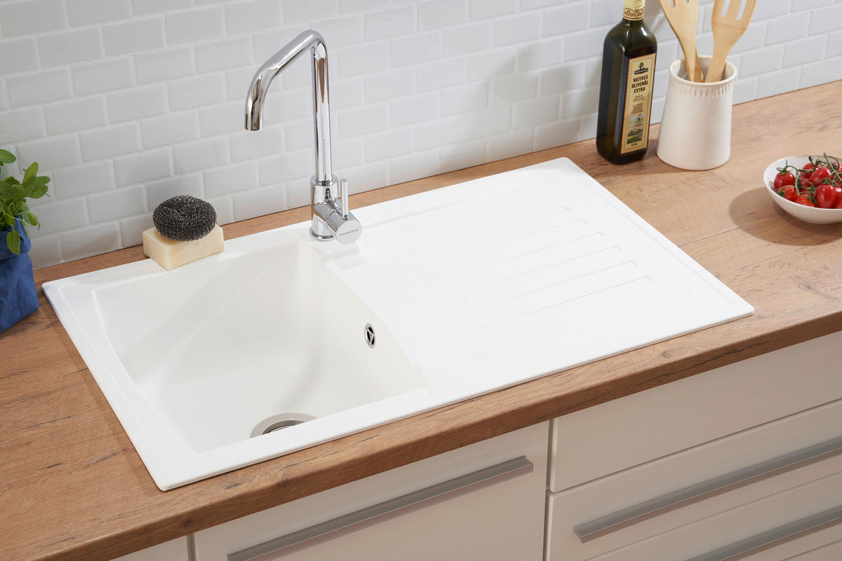 SPÜLE 1712BOSTON86X50W  - Weiß, Trend, Glas/Kunststoff (86/20/50cm) - Respekta