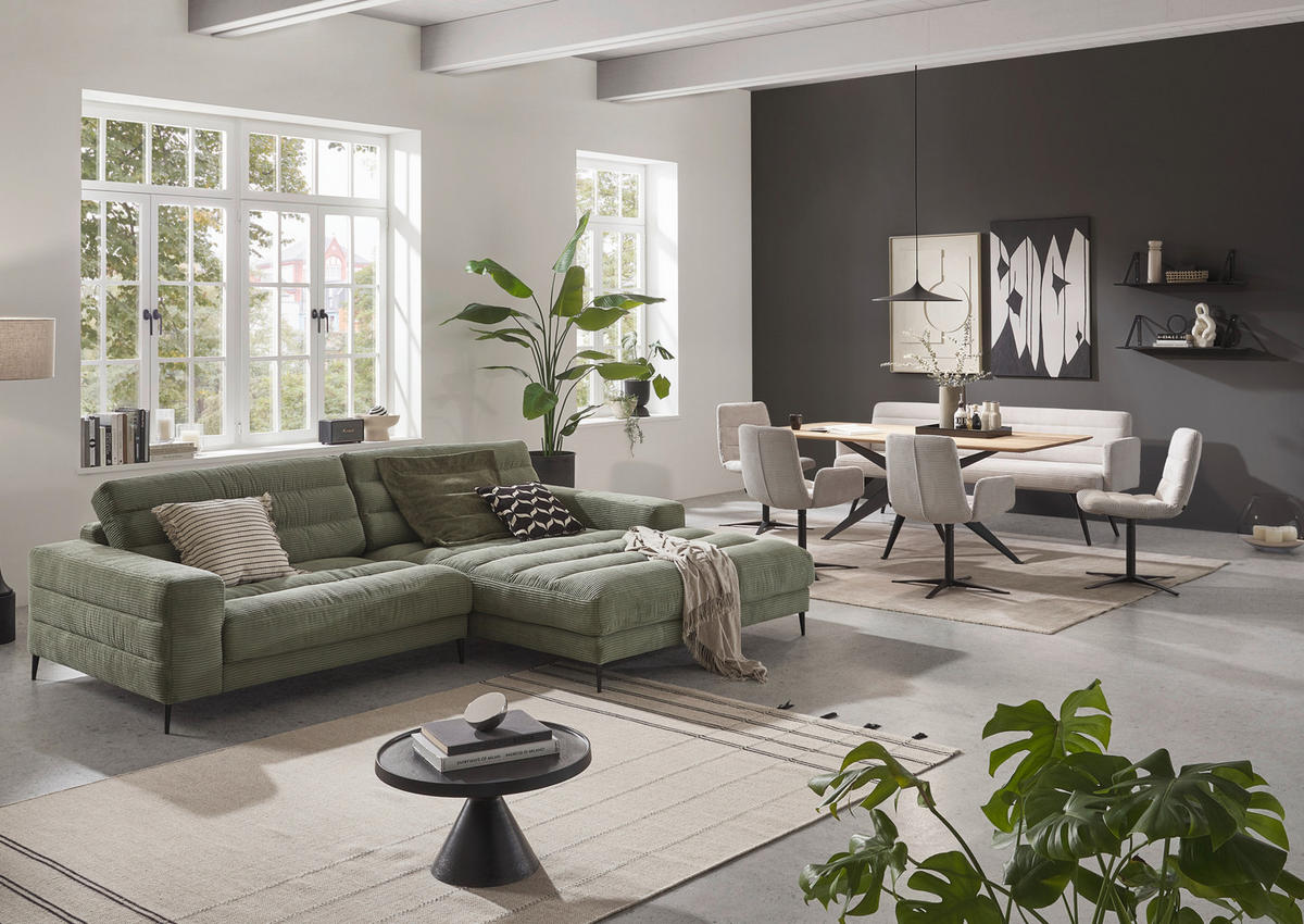 ECKSOFA Graugrün Cord Rücken echt  - Schwarz/Graugrün, Design, Textil/Metall (296/207cm) - Dieter Knoll