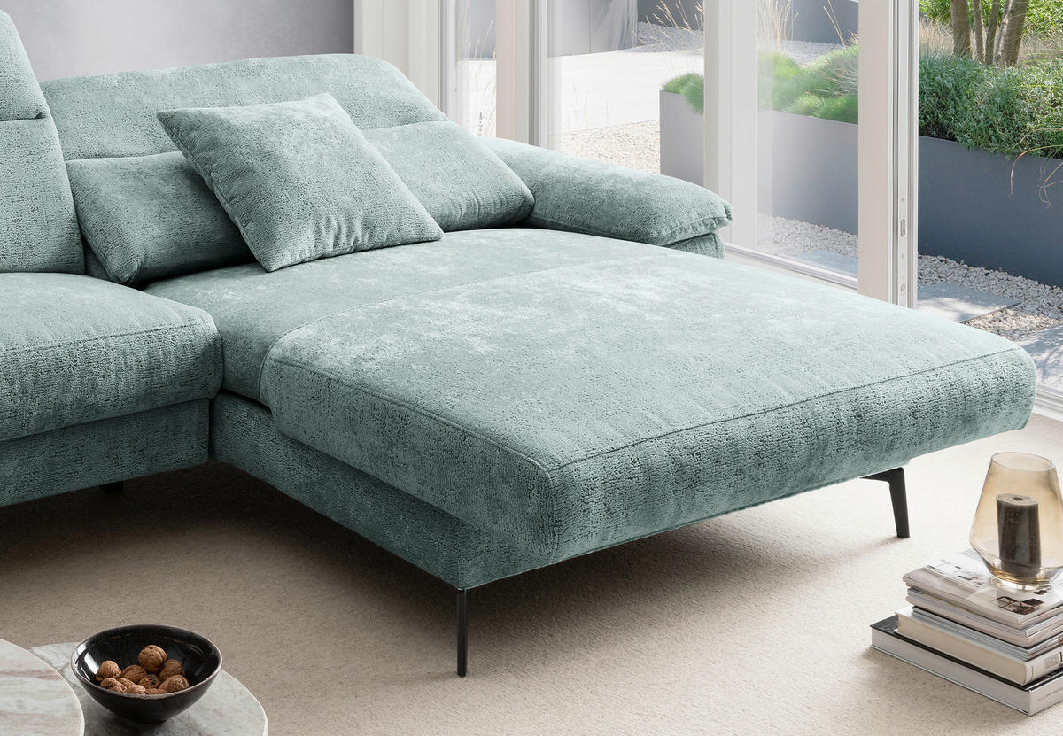 ECKSOFA CANCELLI Chenille Zierkissen, Relaxfunktion  - Schwarz, KONVENTIONELL, Textil/Metall (300/178cm) - Livetastic