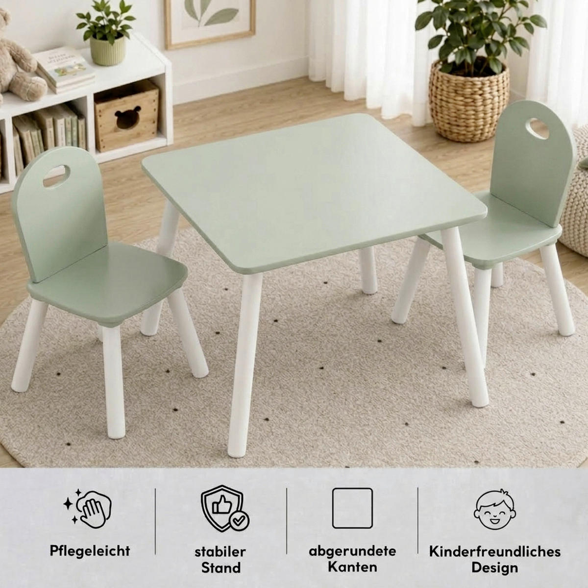 KINDERSITZGRUPPE Weiß, Mintgrün  - Weiß/Mintgrün, Basics, Holzwerkstoff (55/55/45cm) - Kesper