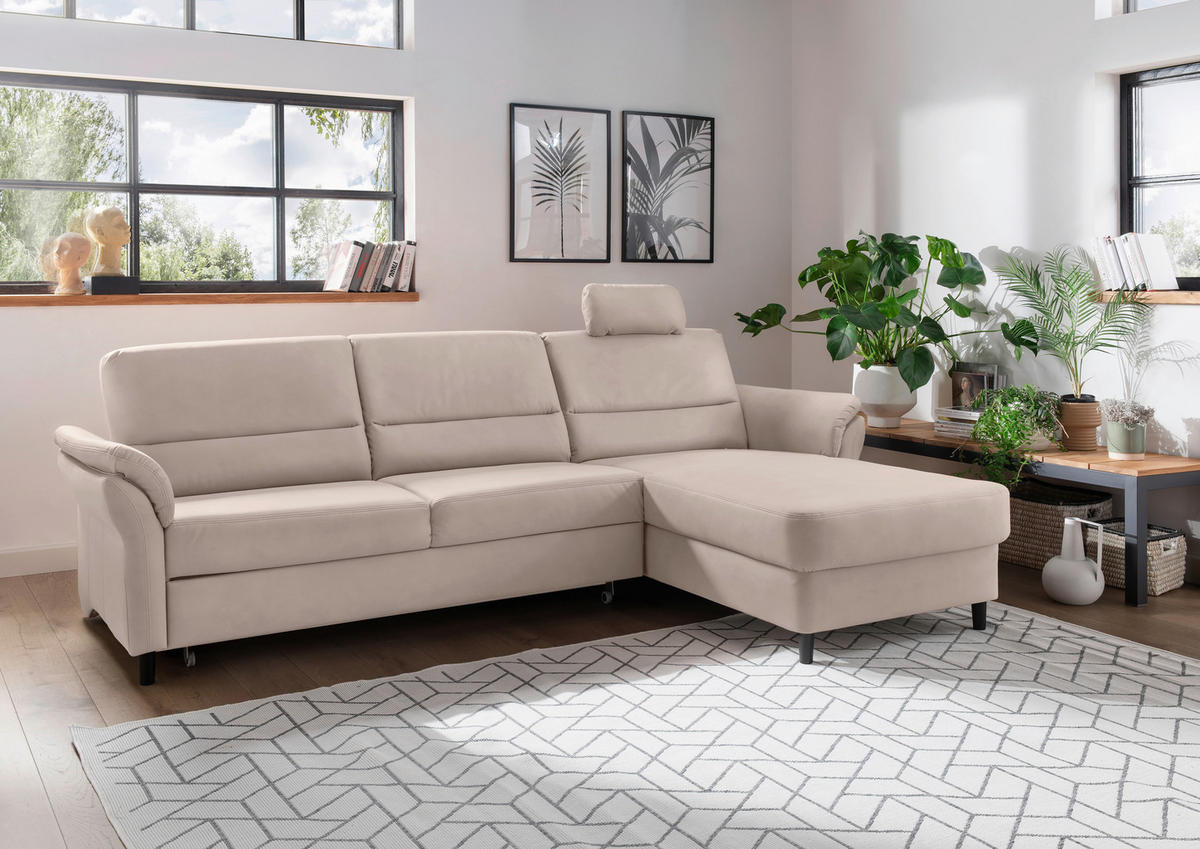ECKSOFA in Lederlook Beige  - Beige/Schwarz, MODERN, Holz/Textil (279/176cm) - Livetastic