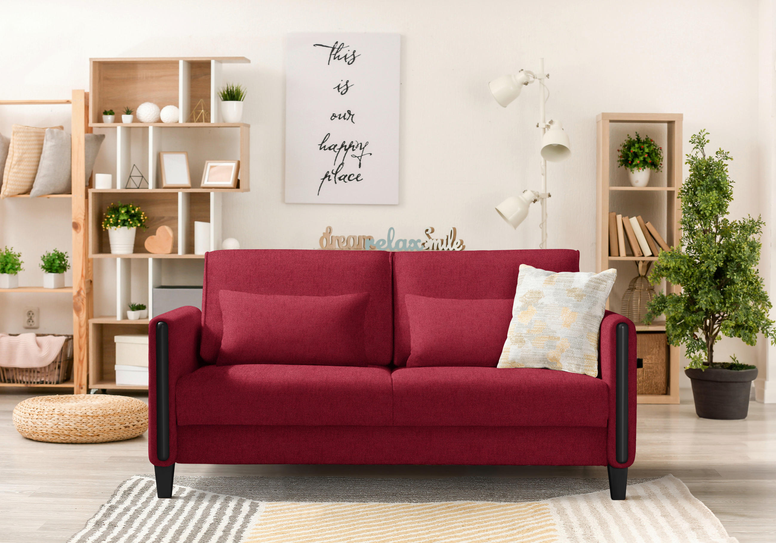 SCHLAFSOFA in Holz, Textil Rot, Schwarz  - Rot/Schwarz, Design, Holz/Textil (174/88/104cm) - Niels Andersson