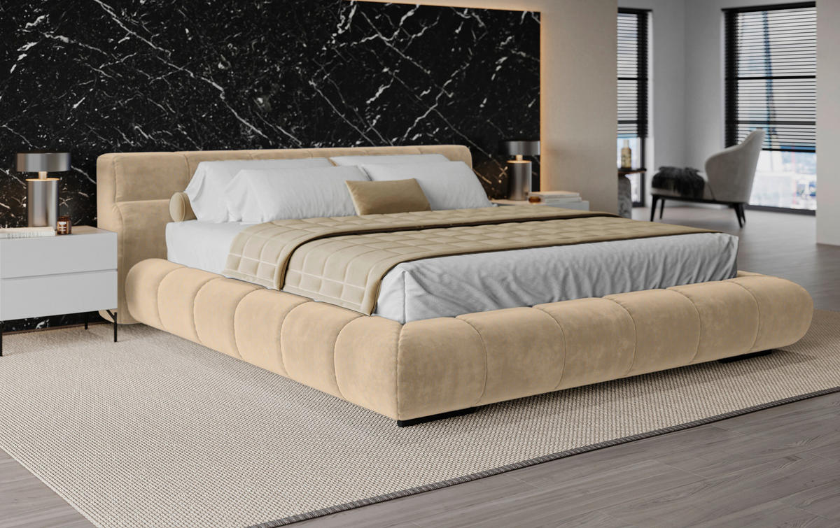 POLSTERBETT 200/200 cm,  in Sandfarben,  - Sandfarben/Schwarz, Design, Textil/Metall (200/200cm) - Belluti