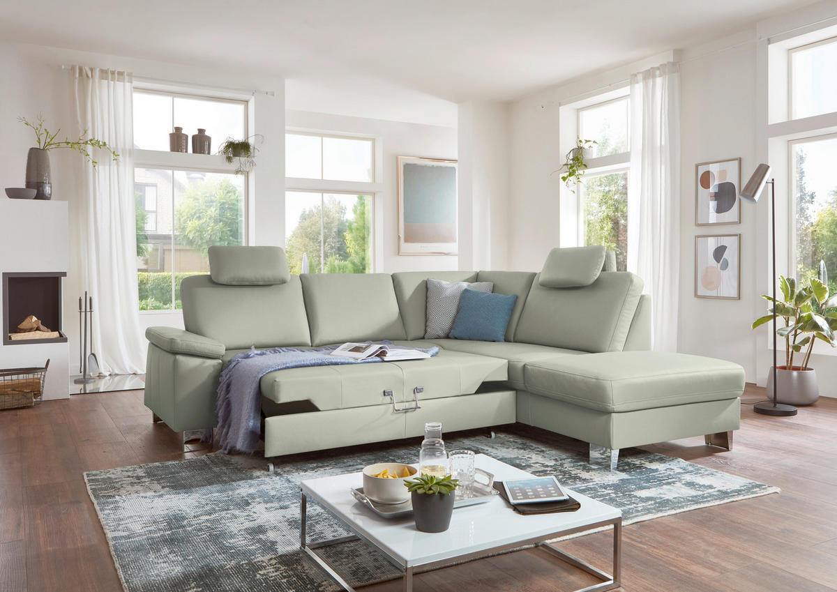 ECKSOFA  in Echtleder Silberfarben  248/235 cm  - Silberfarben/Alufarben, Design, Leder/Metall (248/235cm) - Beldomo Premium